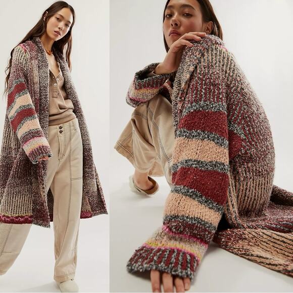 Free People Large Found My Bff Cardi Cardigan Sweater Coat in Sugar and Spice - Picture 4 of 16